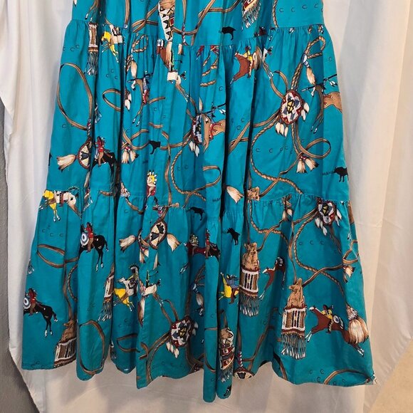 80's Miller Stockman Western Living  Long Skirt Blue Cowboy Western Size Medium - Picture 6 of 7